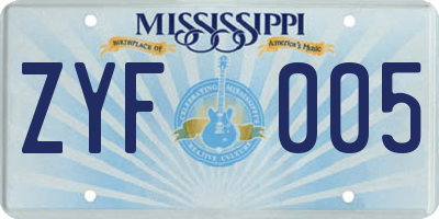 MS license plate ZYF005