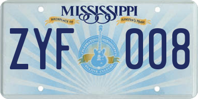 MS license plate ZYF008