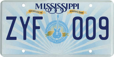 MS license plate ZYF009