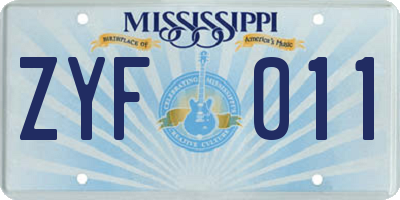 MS license plate ZYF011