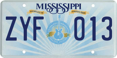 MS license plate ZYF013