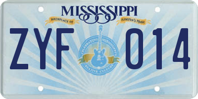 MS license plate ZYF014