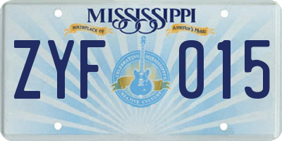 MS license plate ZYF015