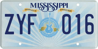 MS license plate ZYF016