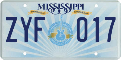 MS license plate ZYF017