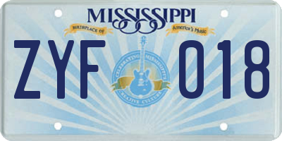 MS license plate ZYF018
