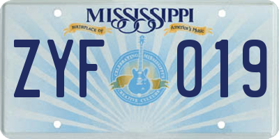 MS license plate ZYF019