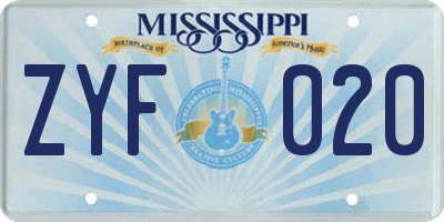 MS license plate ZYF020