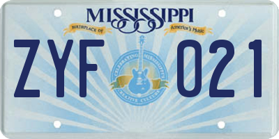 MS license plate ZYF021