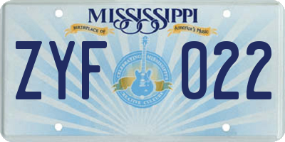 MS license plate ZYF022