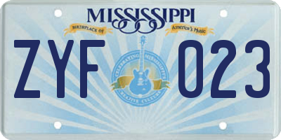 MS license plate ZYF023