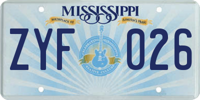 MS license plate ZYF026