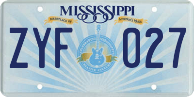 MS license plate ZYF027