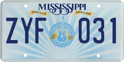 MS license plate ZYF031