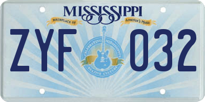 MS license plate ZYF032
