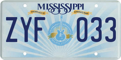 MS license plate ZYF033