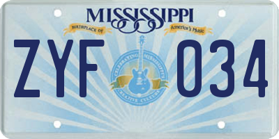 MS license plate ZYF034