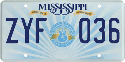 MS license plate ZYF036