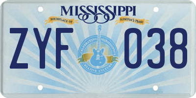 MS license plate ZYF038