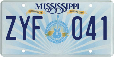 MS license plate ZYF041