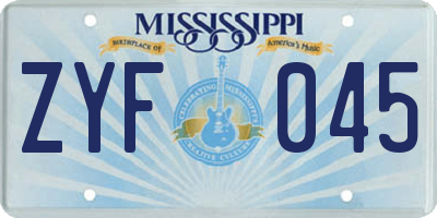 MS license plate ZYF045