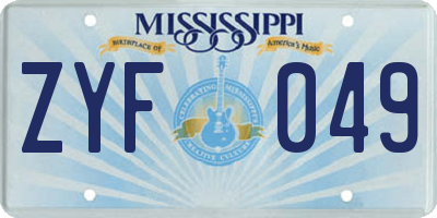 MS license plate ZYF049