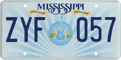 MS license plate ZYF057