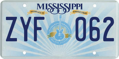 MS license plate ZYF062