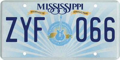 MS license plate ZYF066