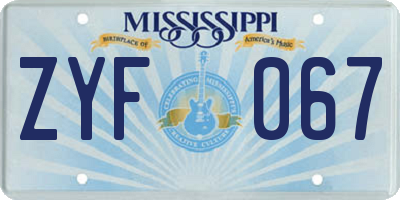 MS license plate ZYF067