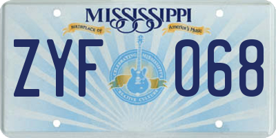 MS license plate ZYF068