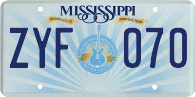 MS license plate ZYF070