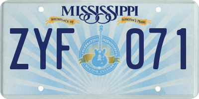 MS license plate ZYF071