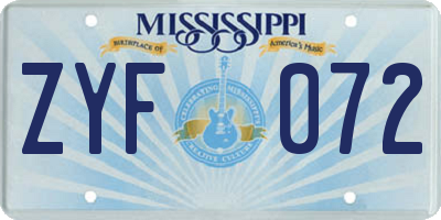 MS license plate ZYF072