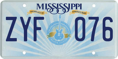 MS license plate ZYF076