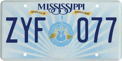 MS license plate ZYF077