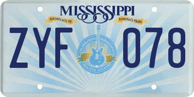 MS license plate ZYF078