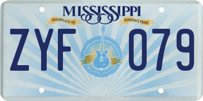 MS license plate ZYF079