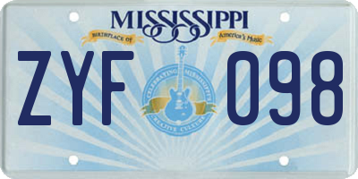 MS license plate ZYF098