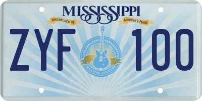 MS license plate ZYF100