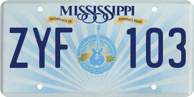 MS license plate ZYF103