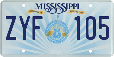 MS license plate ZYF105