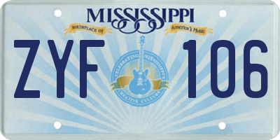 MS license plate ZYF106