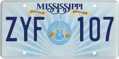 MS license plate ZYF107