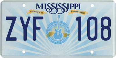 MS license plate ZYF108