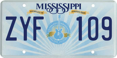 MS license plate ZYF109