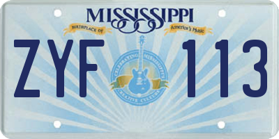 MS license plate ZYF113