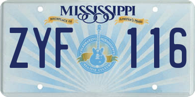 MS license plate ZYF116