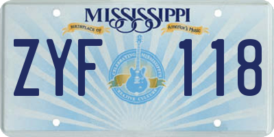 MS license plate ZYF118