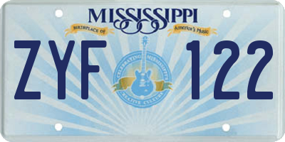 MS license plate ZYF122